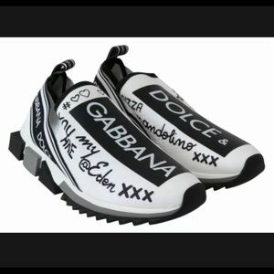 Dolce & Gabbana graffiti amore love sock knit stretch shoes sneakers slip on new